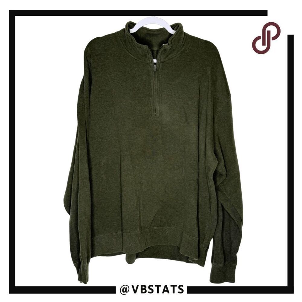 Orvis Men's Cotton Knit Long Sleeve 1/4 Zip Pullover Sweater Army Green Size 2XL